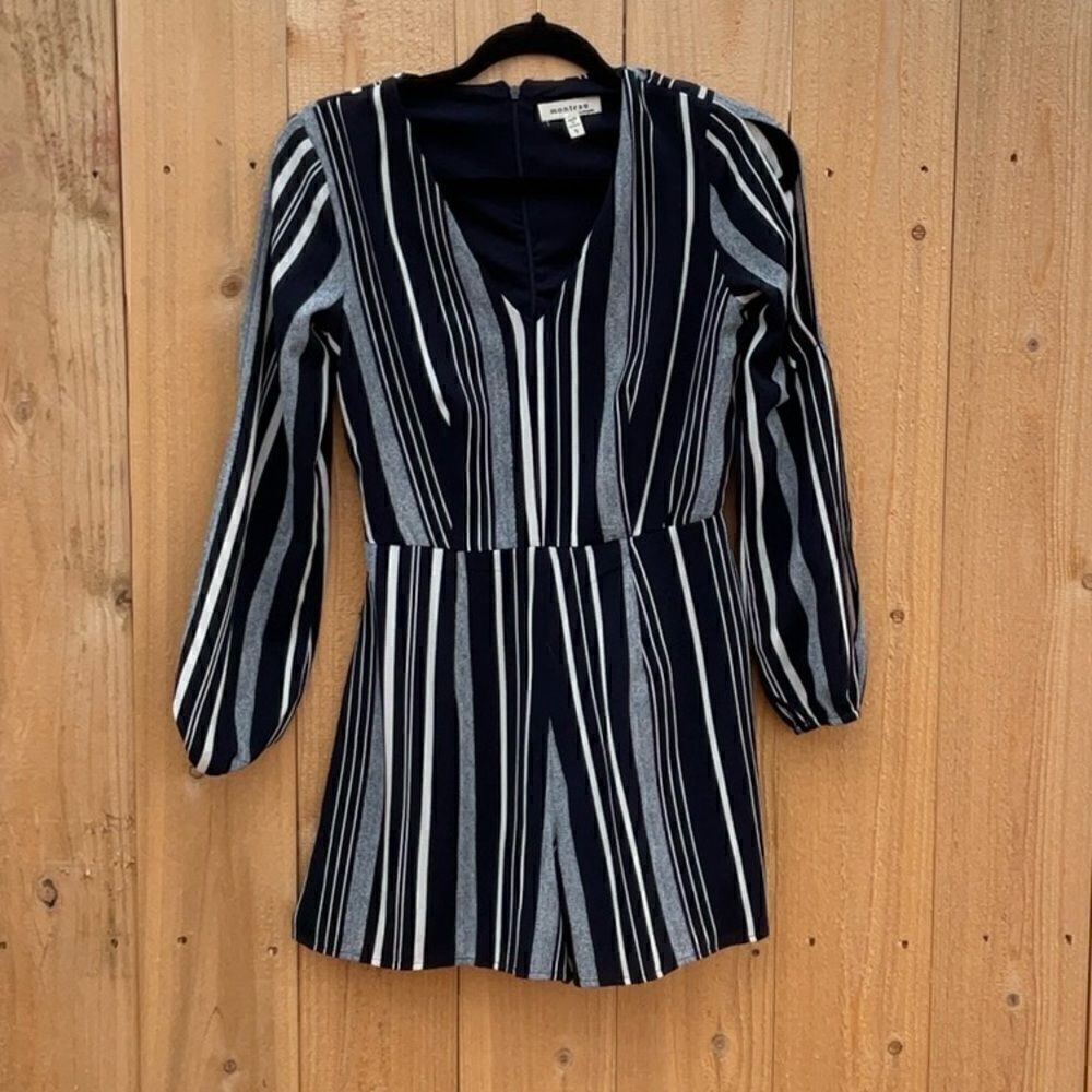 Striped Navy and White V-Neck Women's Dress
